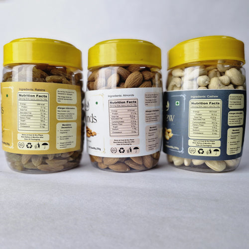 Mevra Premium Dry Fruits Combo 750g | Almonds 250g + Cashews 250g + Raisins 250g | Healthy & Natural