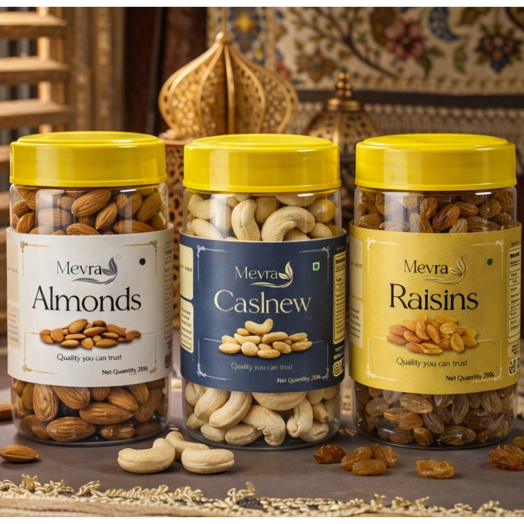 Mevra Premium Dry Fruits Combo 750g | Almonds 250g + Cashews 250g + Raisins 250g | Healthy & Natural